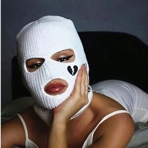New Vegan White Broken Heart Knit Balaclava Ski Mask Full Face‎ Beanie Hat Rave